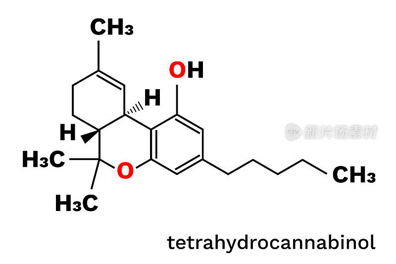 四氢大麻酚(THC, dronabinol)的骨架式(结构)。向量
